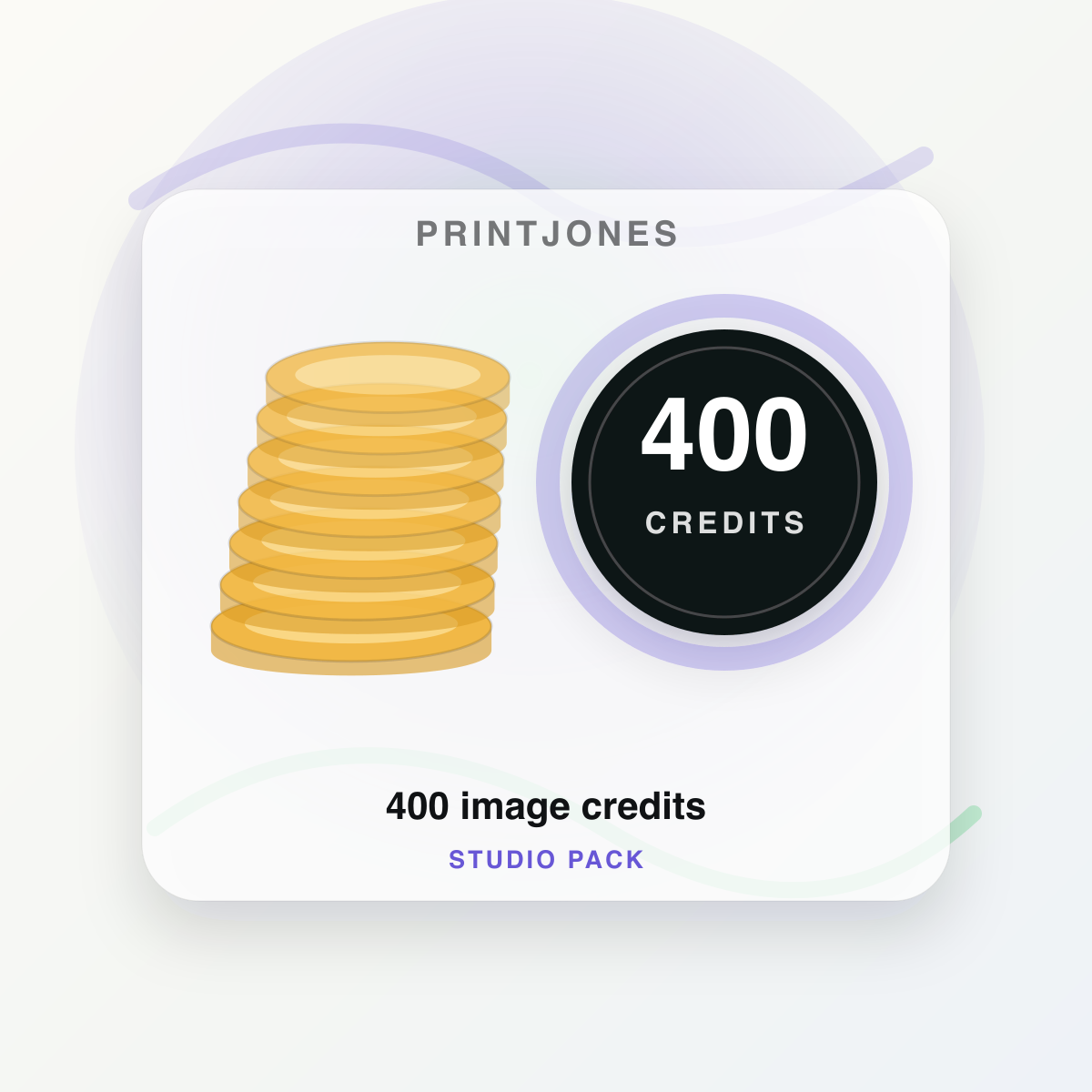 Stack of coins beside a 400 image credits badge