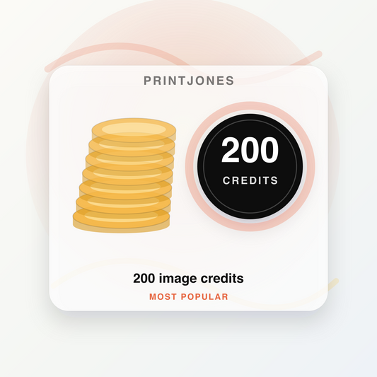 Stack of coins beside a 200 image credits badge