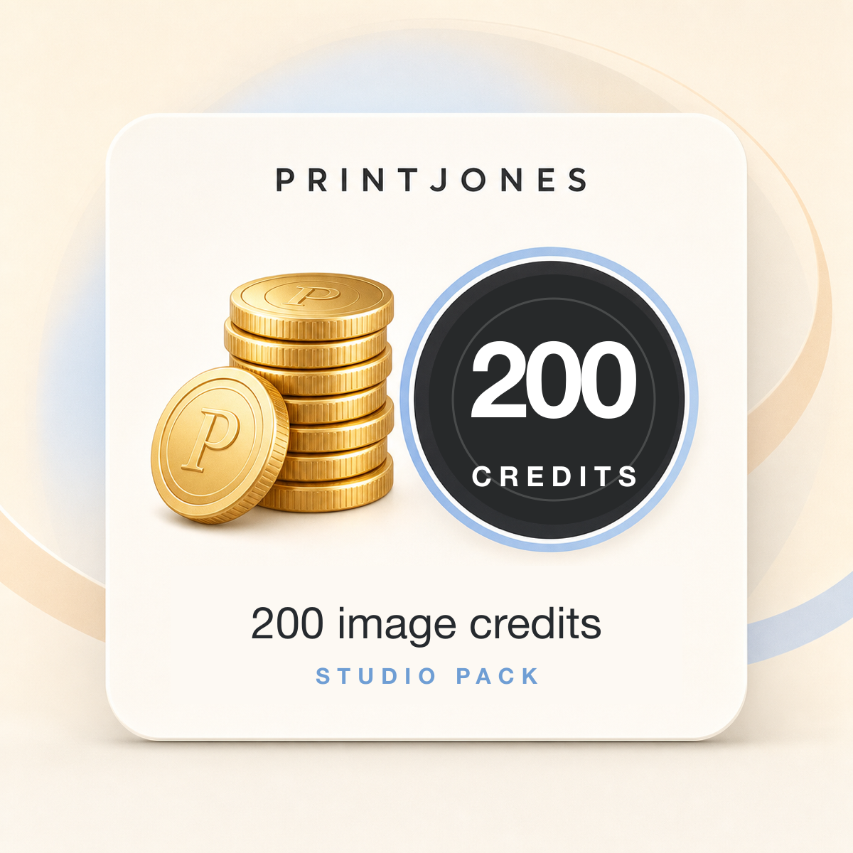 Stack of coins beside a 200 image credits badge